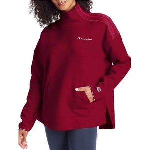 Champion shoulder zip mock neck sweatshirt kangaroo pocket split seam